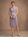 Sheath/Column Chiffon Lace Scoop Short Sleeves Knee-Length Mother of the Bride Dresses