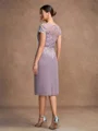 Sheath/Column Chiffon Lace Scoop Short Sleeves Knee-Length Mother of the Bride Dresses