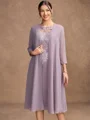Sheath/Column Chiffon Lace Scoop Short Sleeves Knee-Length Mother of the Bride Dresses
