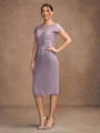 Sheath/Column Chiffon Lace Scoop Short Sleeves Knee-Length Mother of the Bride Dresses