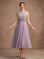 A-Line/Princess Chiffon Lace Scoop Sleeveless Tea-Length Mother of the Bride Dresses