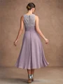 A-Line/Princess Chiffon Lace Scoop Sleeveless Tea-Length Mother of the Bride Dresses