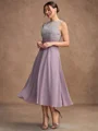 A-Line/Princess Chiffon Lace Scoop Sleeveless Tea-Length Mother of the Bride Dresses
