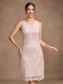 Sheath/Column Silk like Satin Lace V-neck Sleeveless Knee-Length Mother of the Bride Dresses