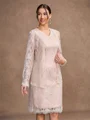 Sheath/Column Silk like Satin Lace V-neck Sleeveless Knee-Length Mother of the Bride Dresses