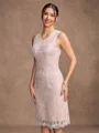 Sheath/Column Silk like Satin Lace V-neck Sleeveless Knee-Length Mother of the Bride Dresses