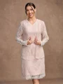 Sheath/Column Silk like Satin Lace V-neck Sleeveless Knee-Length Mother of the Bride Dresses