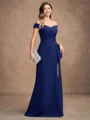 Sheath Off-the-Shoulder Appliques Lace Floor-Length Stretch Crepe Mother of the Bride Dress