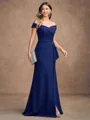 Sheath Off-the-Shoulder Appliques Lace Floor-Length Stretch Crepe Mother of the Bride Dress