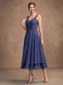 A-Line/Princess Chiffon Ruched V-neck Sleeveless Tea-Length Mother of the Bride Dresses