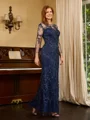 Sheath Scoop 3/4 Sleeves Floor-Length Lace Mother of the Bride Dress