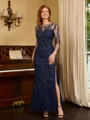 Sheath Scoop 3/4 Sleeves Floor-Length Lace Mother of the Bride Dress