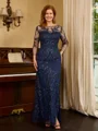 Sheath Scoop 3/4 Sleeves Floor-Length Lace Mother of the Bride Dress