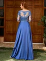 A-line Scoop 1/2 Sleeves Appliques Lace Floor-Length Satin Chiffon Mother of the Bride Dress