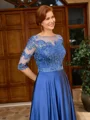 A-line Scoop 1/2 Sleeves Appliques Lace Floor-Length Satin Chiffon Mother of the Bride Dress