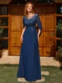 A-line Scoop Appliques Lace Floor-Length Chiffon Mother of the Bride Dress