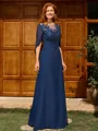 A-line Scoop Appliques Lace Floor-Length Chiffon Mother of the Bride Dress