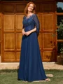 A-line Scoop Appliques Lace Floor-Length Chiffon Mother of the Bride Dress