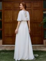 A-line V-neck 1/2 Sleeves Pleated Floor-Length Chiffon Mother of the Bride Dress