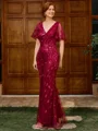 Sheath V-neck Short Sleeves Floor-Length Lace Mother of the Bride Dress