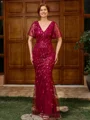 Sheath V-neck Short Sleeves Floor-Length Lace Mother of the Bride Dress