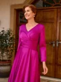 A-line V-neck 3/4 Sleeves Pleated Floor-Length Satin Chiffon Mother of the Bride Dress