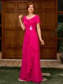 A-line Scoop Short Sleeves Appliques Lace Floor-Length Chiffon Mother of the Bride Dress