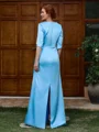 Sheath Scoop 1/2 Sleeves Pleated Floor-Length Silk Like Satin Mother of the Bride Dress