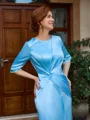 Sheath Scoop 1/2 Sleeves Pleated Floor-Length Silk Like Satin Mother of the Bride Dress