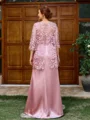 Sheath Scoop 3/4 Sleeves Appliques Lace Floor-Length Silk Like Satin Mother of the Bride Dress