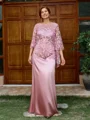 Sheath Scoop 3/4 Sleeves Appliques Lace Floor-Length Silk Like Satin Mother of the Bride Dress