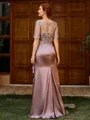 Sheath Scoop 1/2 Sleeves Appliques Lace Floor-Length Silk Like Satin Mother of the Bride Dress