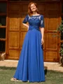 A-line Scoop 1/2 Sleeves Appliques Lace Floor-Length Chiffon Mother of the Bride Dress
