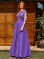 A-line Scoop 1/2 Sleeves Appliques Lace Floor-Length Chiffon Mother of the Bride Dress