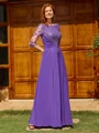 A-line Scoop 1/2 Sleeves Appliques Lace Floor-Length Chiffon Mother of the Bride Dress