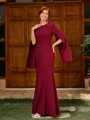 Sheath Scoop Long Sleeves Rhinestone Floor-Length Stretch Crepe Mother of the Bride Dress