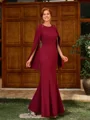 Sheath Scoop Long Sleeves Rhinestone Floor-Length Stretch Crepe Mother of the Bride Dress