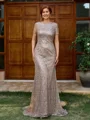 Sheath Scoop Short Sleeves Sweep Train Mother of the Bride Dress