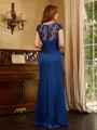 Sheath Scoop Short Sleeves Appliques Lace Floor-Length Satin Chiffon Mother of the Bride Dress