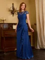 Sheath Scoop Short Sleeves Appliques Lace Floor-Length Satin Chiffon Mother of the Bride Dress