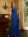 Sheath Scoop Short Sleeves Appliques Lace Floor-Length Satin Chiffon Mother of the Bride Dress
