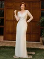 Sheath Scoop Long Sleeves Appliques Lace Floor-Length Chiffon Mother of the Bride Dress