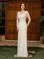 Sheath Scoop Long Sleeves Appliques Lace Floor-Length Chiffon Mother of the Bride Dress