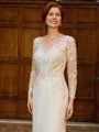 Sheath Scoop Long Sleeves Appliques Lace Floor-Length Chiffon Mother of the Bride Dress