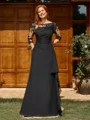 Sheath Scoop 1/2 Sleeves Appliques Lace Floor-Length Chiffon Mother of the Bride Dress
