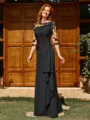 Sheath Scoop 1/2 Sleeves Appliques Lace Floor-Length Chiffon Mother of the Bride Dress
