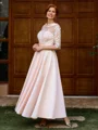 A-line Scoop 1/2 Sleeves Appliques Lace Ankle-Length Satin Mother of the Bride Dress