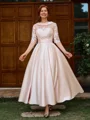 A-line Scoop 1/2 Sleeves Appliques Lace Ankle-Length Satin Mother of the Bride Dress