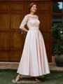 A-line Scoop 1/2 Sleeves Appliques Lace Ankle-Length Satin Mother of the Bride Dress