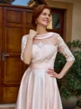 A-line Scoop 1/2 Sleeves Appliques Lace Ankle-Length Satin Mother of the Bride Dress